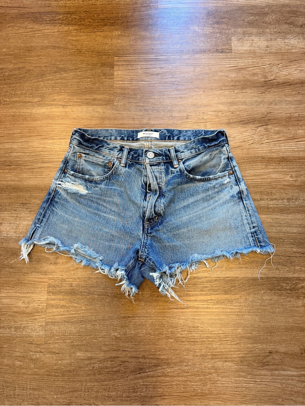 Moussy Distressed Denim Shorts - Blue